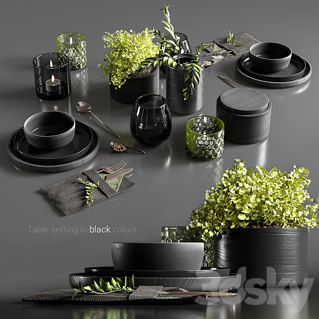 Table setting in black colors 3DSMax File - thumbnail 1