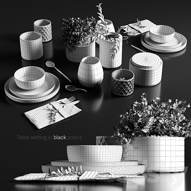 Table setting in black colors 3DSMax File - thumbnail 3