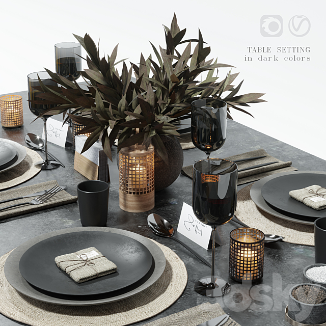 Table setting in dark colors 3DSMax File - thumbnail 1