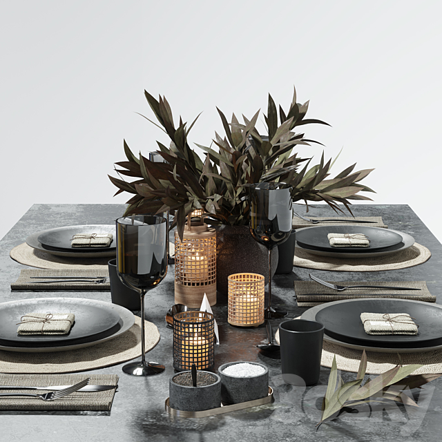 Table setting in dark colors 3DSMax File - thumbnail 2