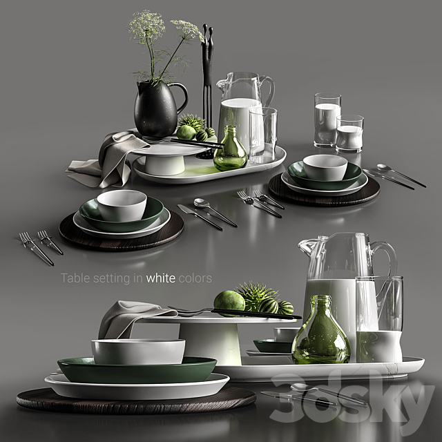 Table setting in white colors 3DSMax File - thumbnail 1