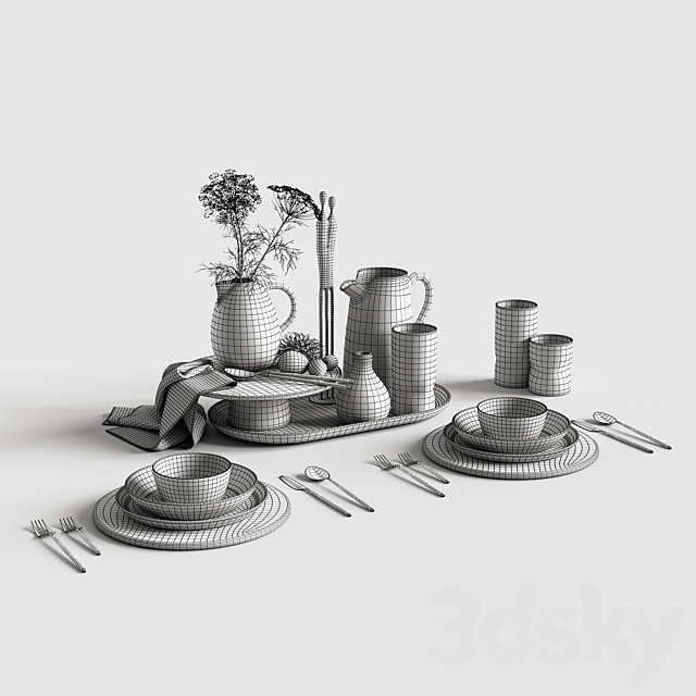 Table setting in white colors 3DSMax File - thumbnail 3