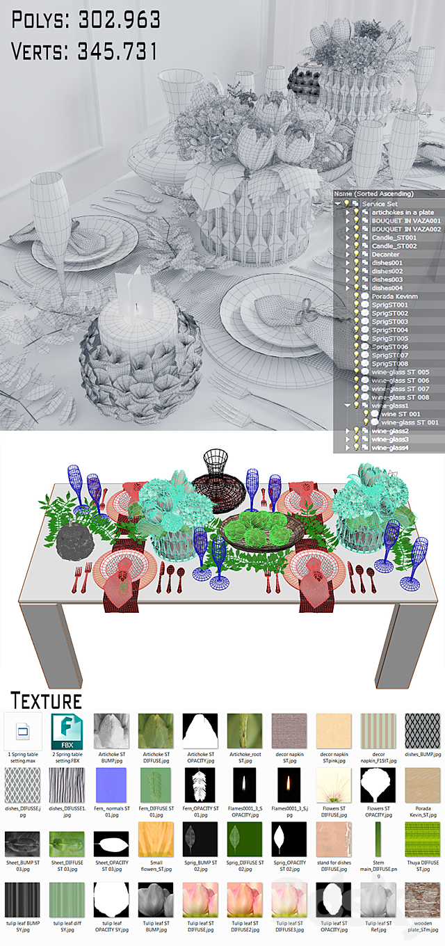 Table setting “spring” 3ds Max - thumbnail 3