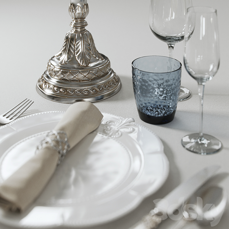 table setting with candlestick 3DS Max - thumbnail 1