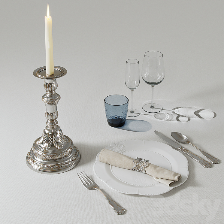 table setting with candlestick 3DS Max - thumbnail 2