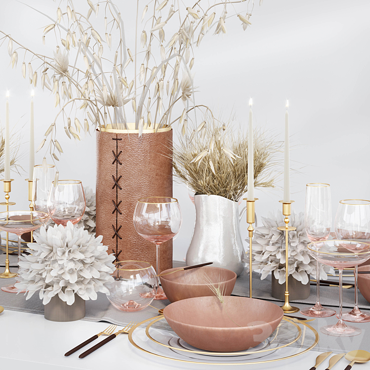 Table setting with dried flowers 3DS Max - thumbnail 2