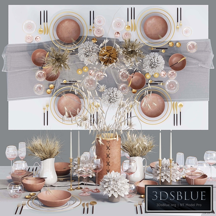 Table setting with dried flowers 3DS Max - thumbnail 3