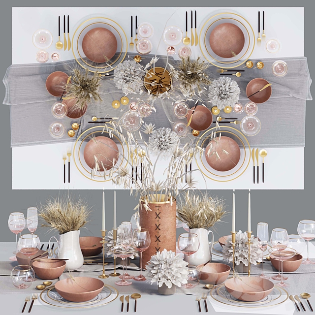 Table setting with dried flowers 3DS Max Model - thumbnail 1