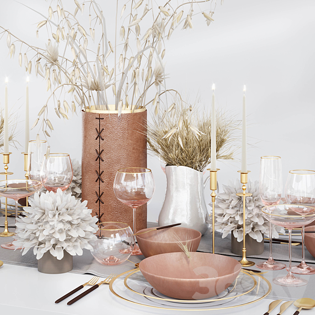 Table setting with dried flowers 3DS Max Model - thumbnail 2