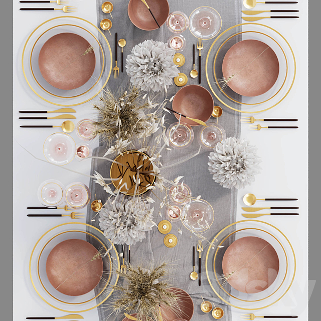 Table setting with dried flowers 3DS Max Model - thumbnail 3