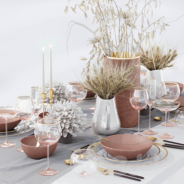 Table setting with dried flowers 3DS Max Model - thumbnail 4