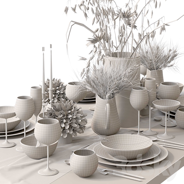 Table setting with dried flowers 3DS Max Model - thumbnail 5