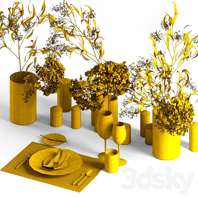 Table setting with dry plants 3DS Max Model - thumbnail 3