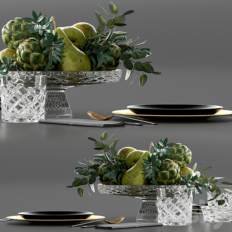 Table setting with Fruits in crystal vase 3DS Max - thumbnail 2