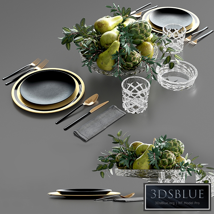 Table setting with Fruits in crystal vase 3DS Max - thumbnail 3