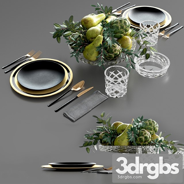 Table Setting With Fruits In Crystal Vase 3dsmax Download - thumbnail 1