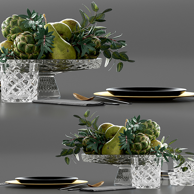 Table setting with Fruits in crystal vase 3DSMax File - thumbnail 2