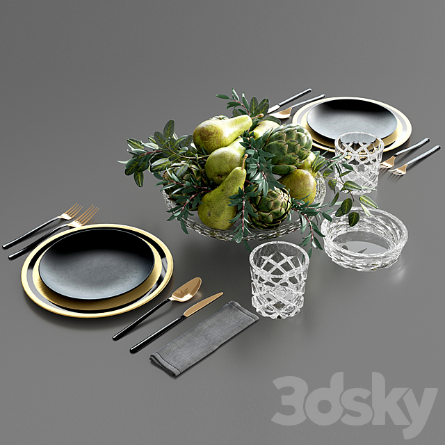 Table setting with Fruits in crystal vase 3DSMax File - thumbnail 3