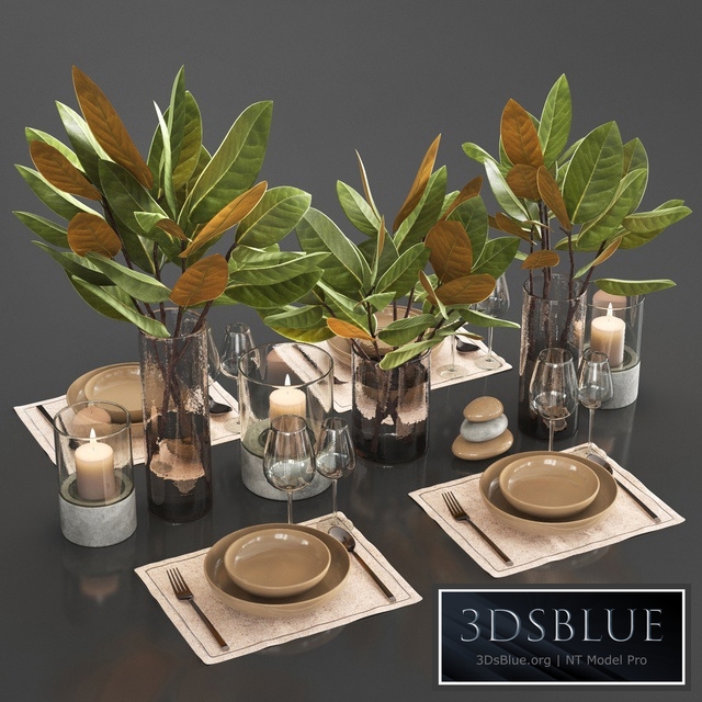 Table setting with leaves_1 3DS Max - thumbnail 3