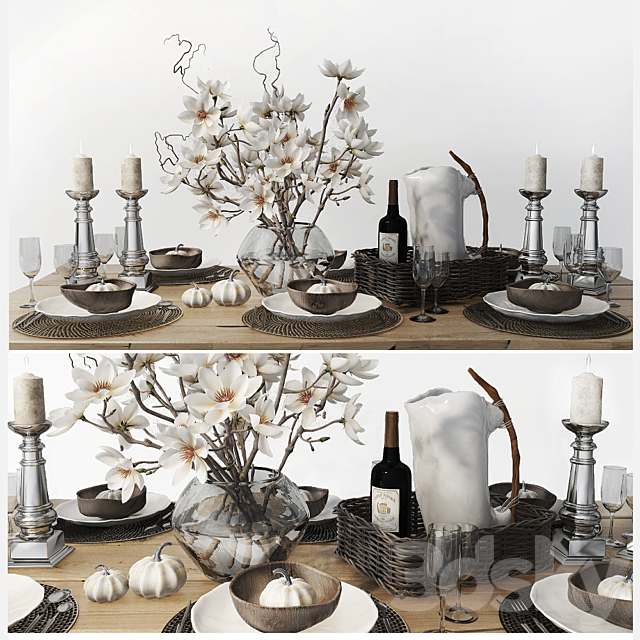 Table setting with magnolias 3DSMax File - thumbnail 1