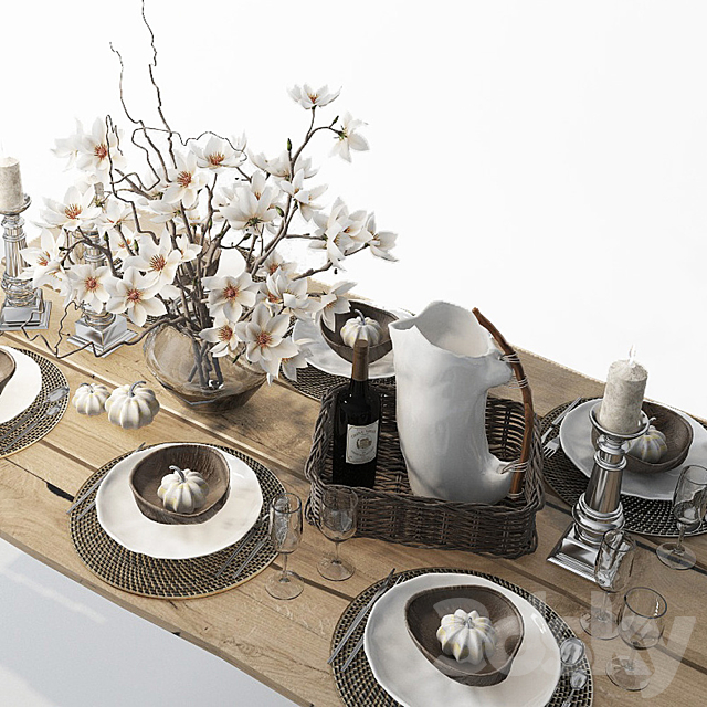 Table setting with magnolias 3DSMax File - thumbnail 2