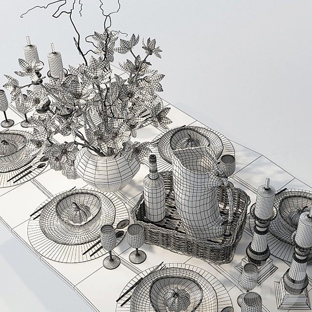 Table setting with magnolias 3DSMax File - thumbnail 3