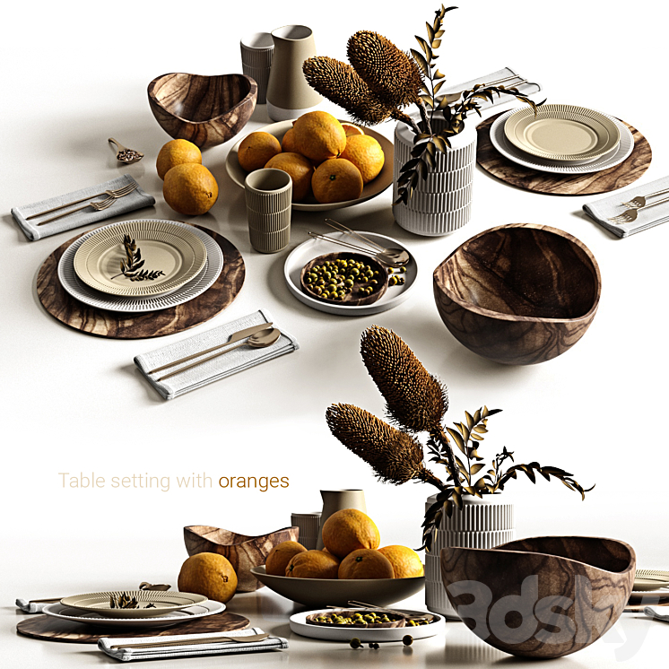 Table setting with oranges 3DS Max - thumbnail 1