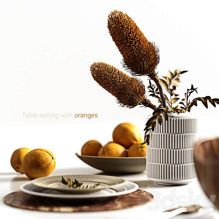 Table setting with oranges 3DS Max - thumbnail 2