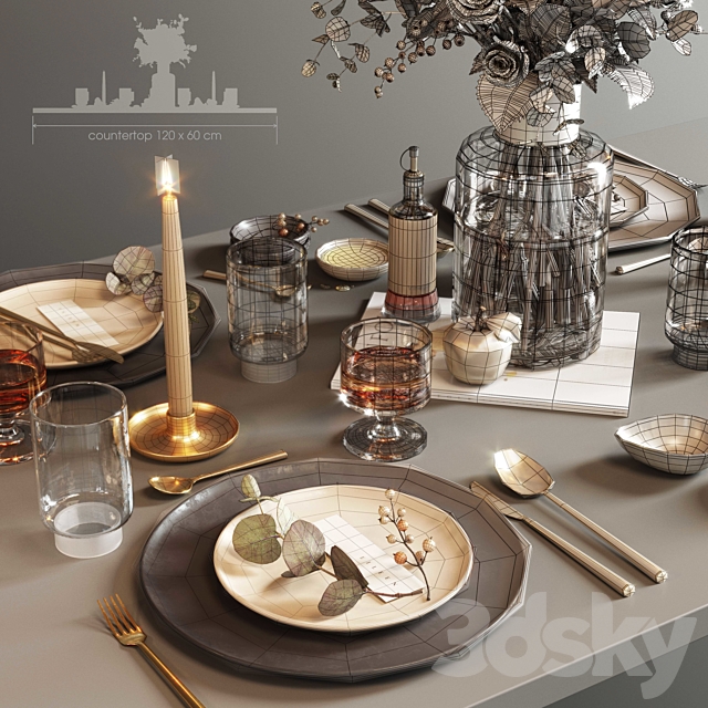 Table setting with roses 3ds Max - thumbnail 3