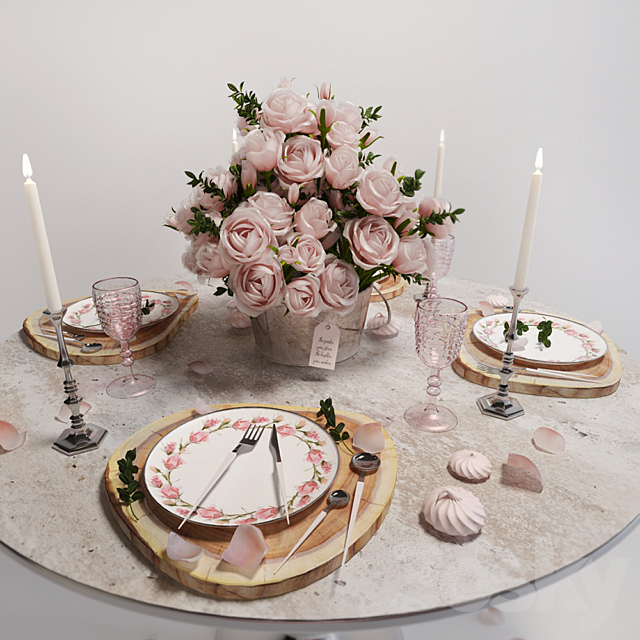 Table setting with roses _ Table setting with roses 3DSMax File - thumbnail 1