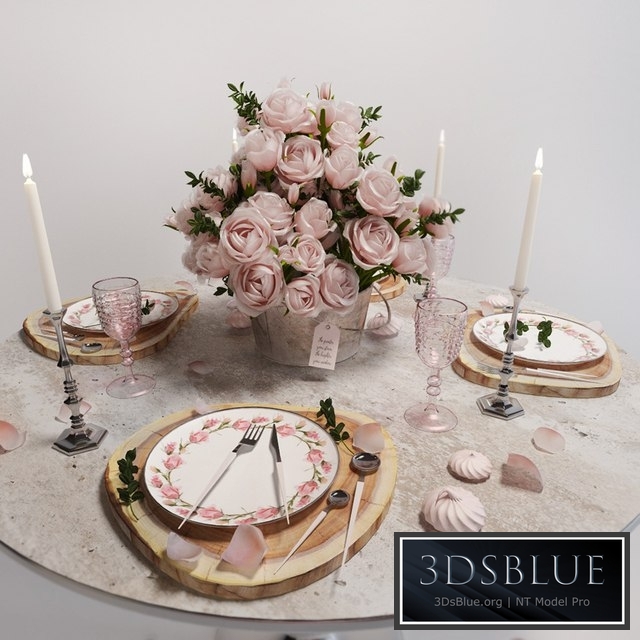 Table setting with roses \/ Table setting with roses 3DS Max - thumbnail 3