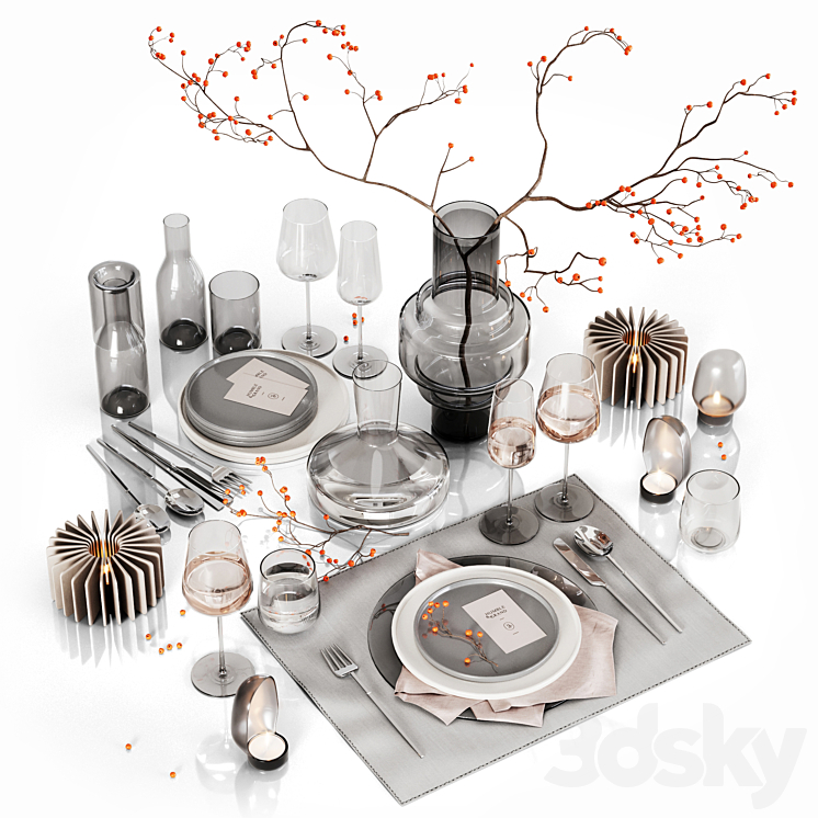 Table setting with rowan 2 3DS Max - thumbnail 1