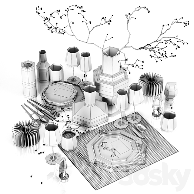 Table setting with rowan 2 3DSMax File - thumbnail 3