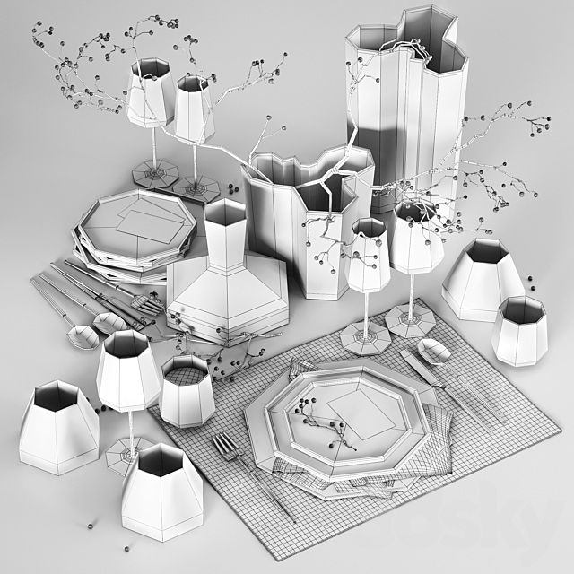 Table setting with rowan 3DSMax File - thumbnail 3