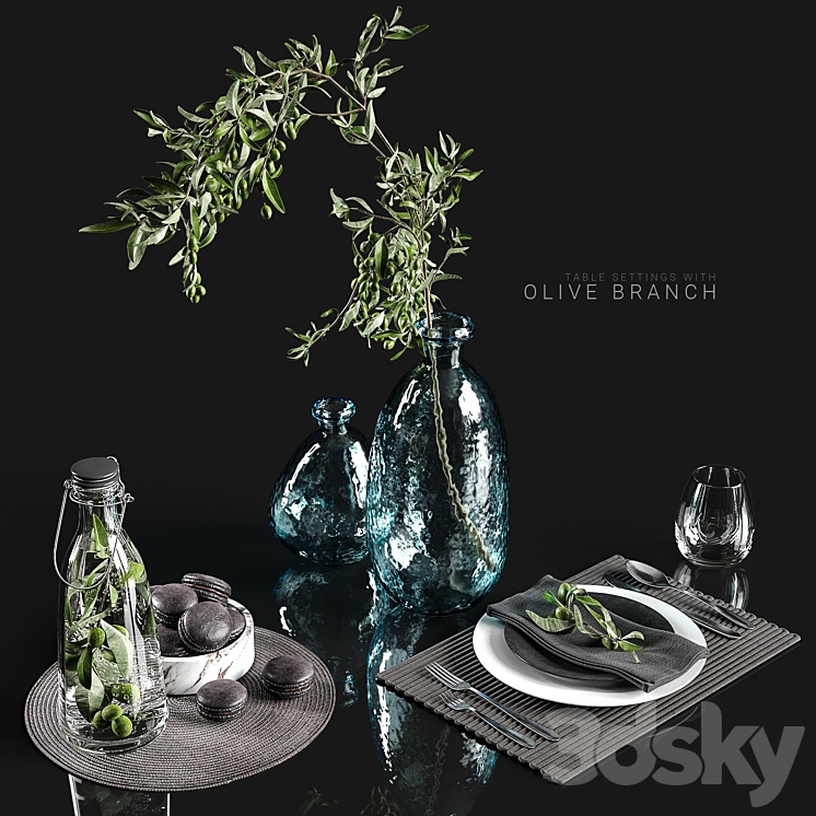 Table settings with olive branch 3DS Max - thumbnail 1