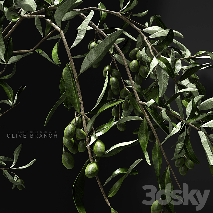 Table settings with olive branch 3DS Max - thumbnail 2