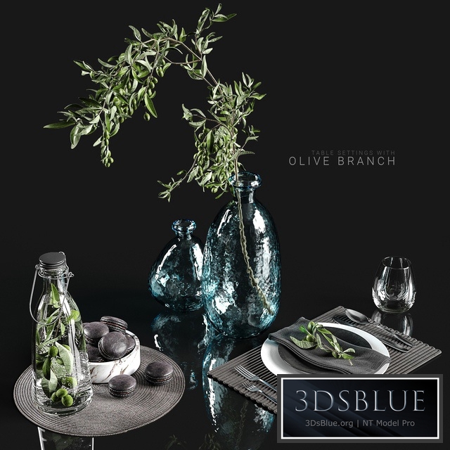 Table settings with olive branch 3DS Max - thumbnail 3