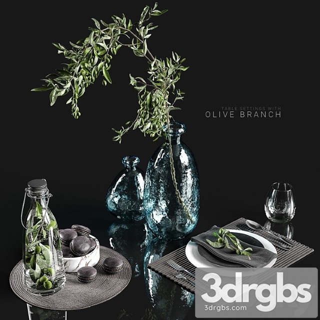 Table Settings With Olive Branch 3dsmax Download - thumbnail 1