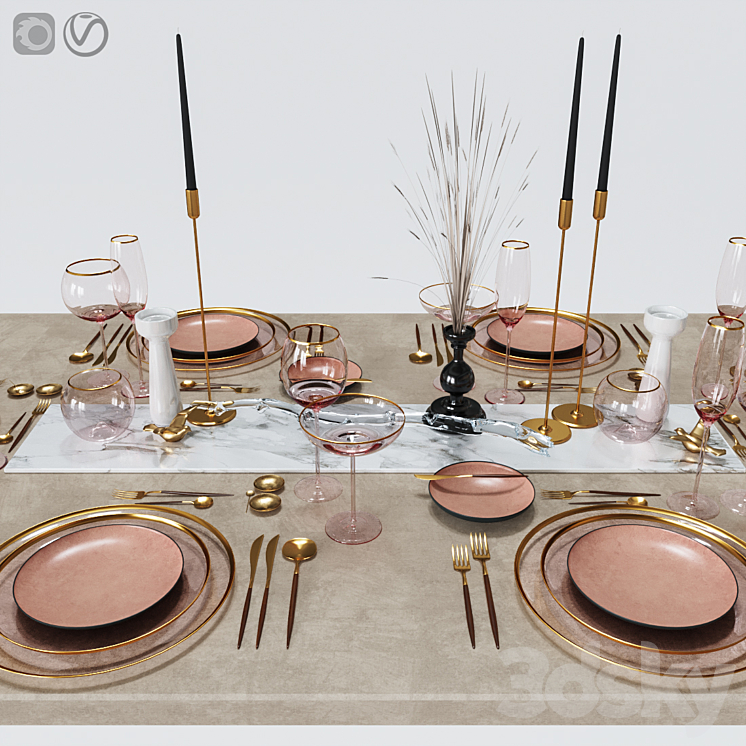 Table settings with pink glass 3DS Max - thumbnail 1