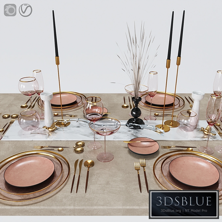 Table settings with pink glass 3DS Max - thumbnail 3