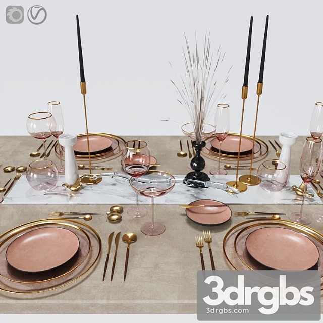 Table settings with pink glass 3dsmax Download - thumbnail 1