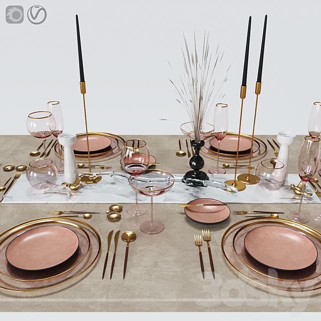 Table settings with pink glass 3DSMax File - thumbnail 1