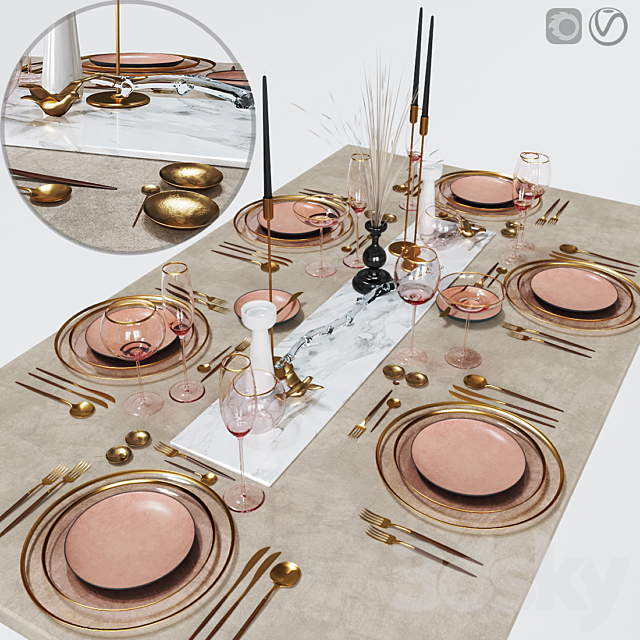 Table settings with pink glass 3DSMax File - thumbnail 2