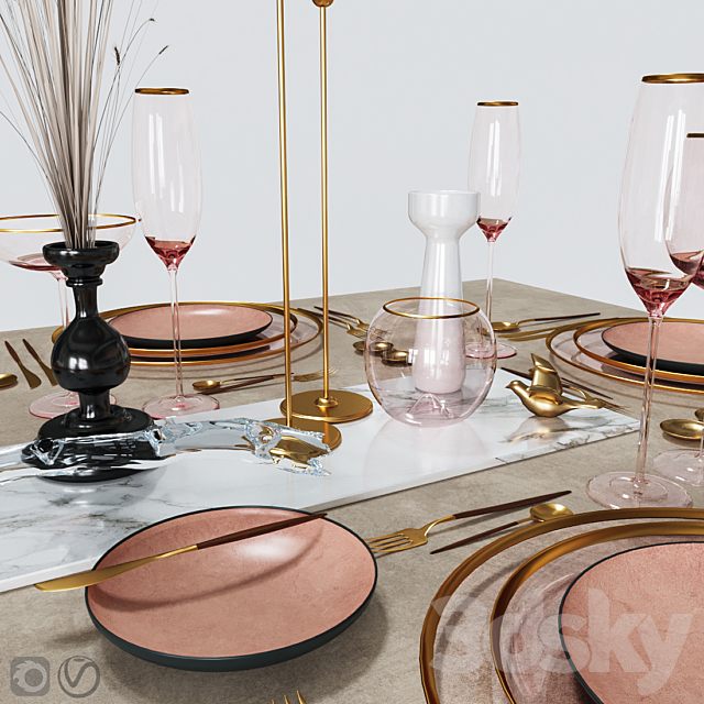 Table settings with pink glass 3DSMax File - thumbnail 4