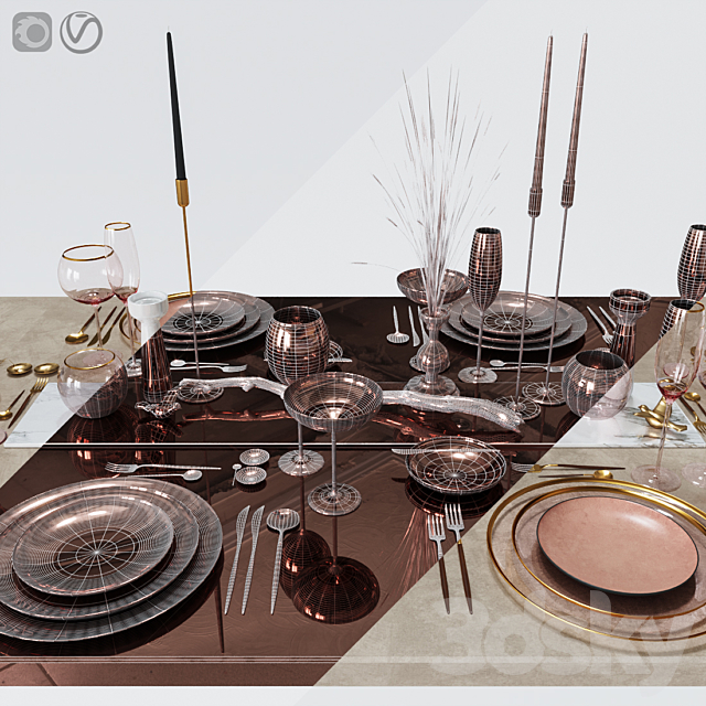 Table settings with pink glass 3DSMax File - thumbnail 5