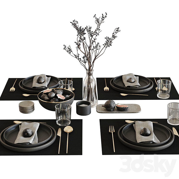 Tableware set with figs 3DS Max Model - thumbnail 2