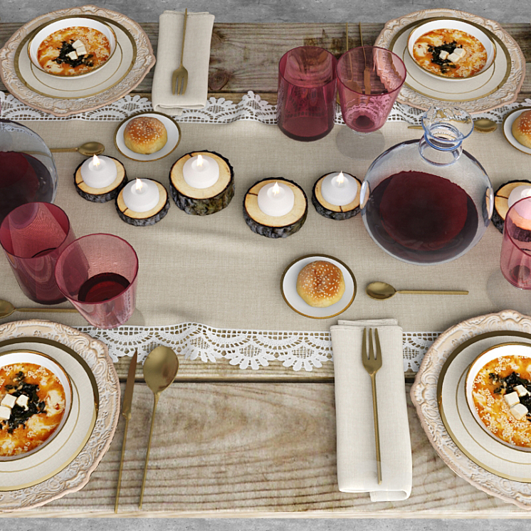 Tableware Shabby chic 3DS Max - thumbnail 2