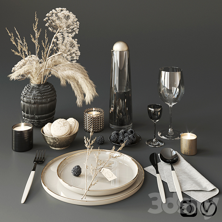 Tableware with heracleum 3DS Max - thumbnail 1