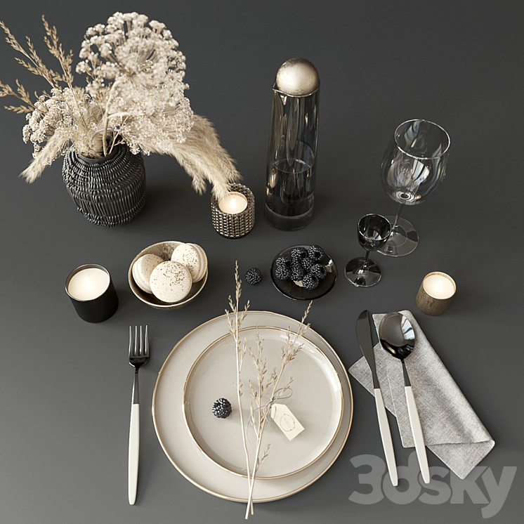 Tableware with heracleum 3DS Max - thumbnail 2