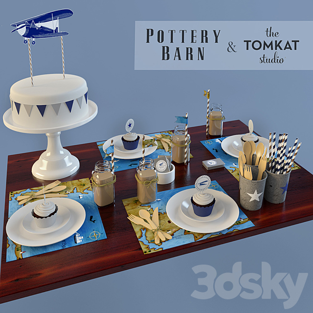 Vintage airplane table set Pottery barn 3ds Max - thumbnail 1